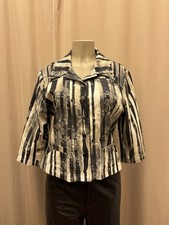 Walking Art Jacket Women Size 10 Black Beige Striped Floral Button Front Crop