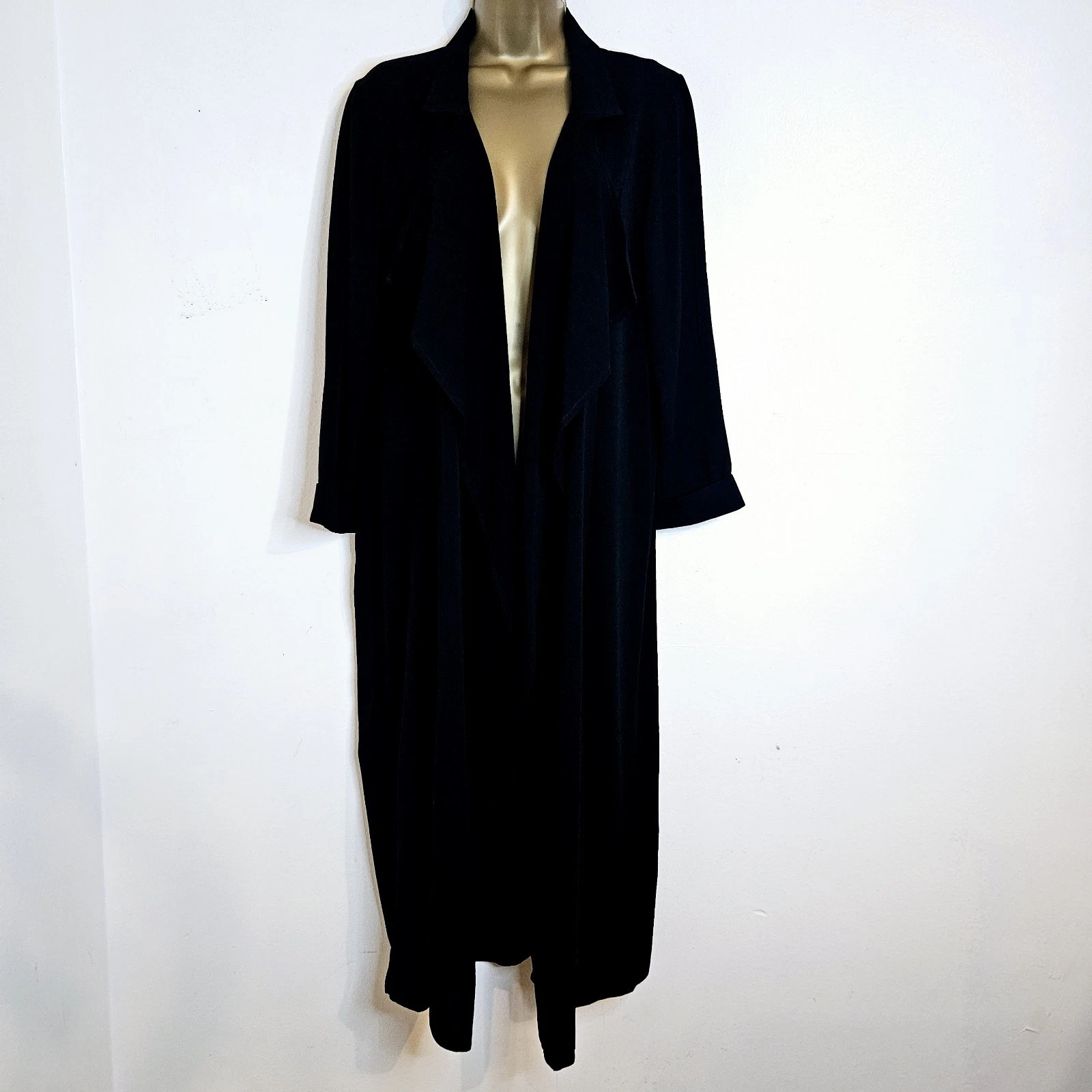NEW Ex ROMAN 10-22 Black Longline Waterfall Crepe Chiffon Blazer Duster Jacket