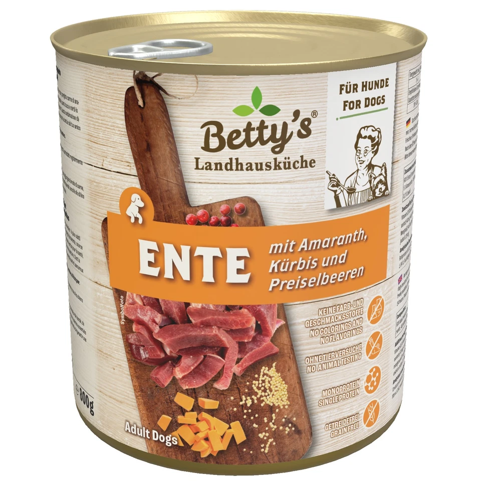 Betty´s Landhausküche Hund Ente mit Amaranth 6 x 800 g (6,50€/1kg) - Bild 2 von 2