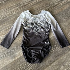 Ozone Adult-XS Long Sleeve Gymnastics Leotard, Black White Silver Sequin