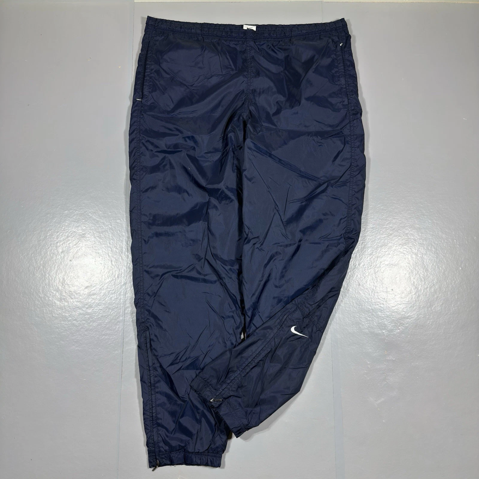 Vintage 90s Nike Navy Blue Lined Windbreaker Track Pants Mens Large Baggy Swoosh
