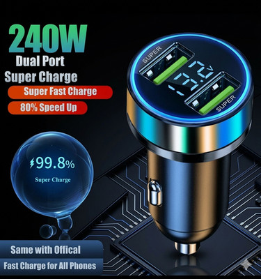 240W Super Fast Car Charger - Dual USB-C & USB-A Ports - PD 3.1 & QC 5.0 Compati