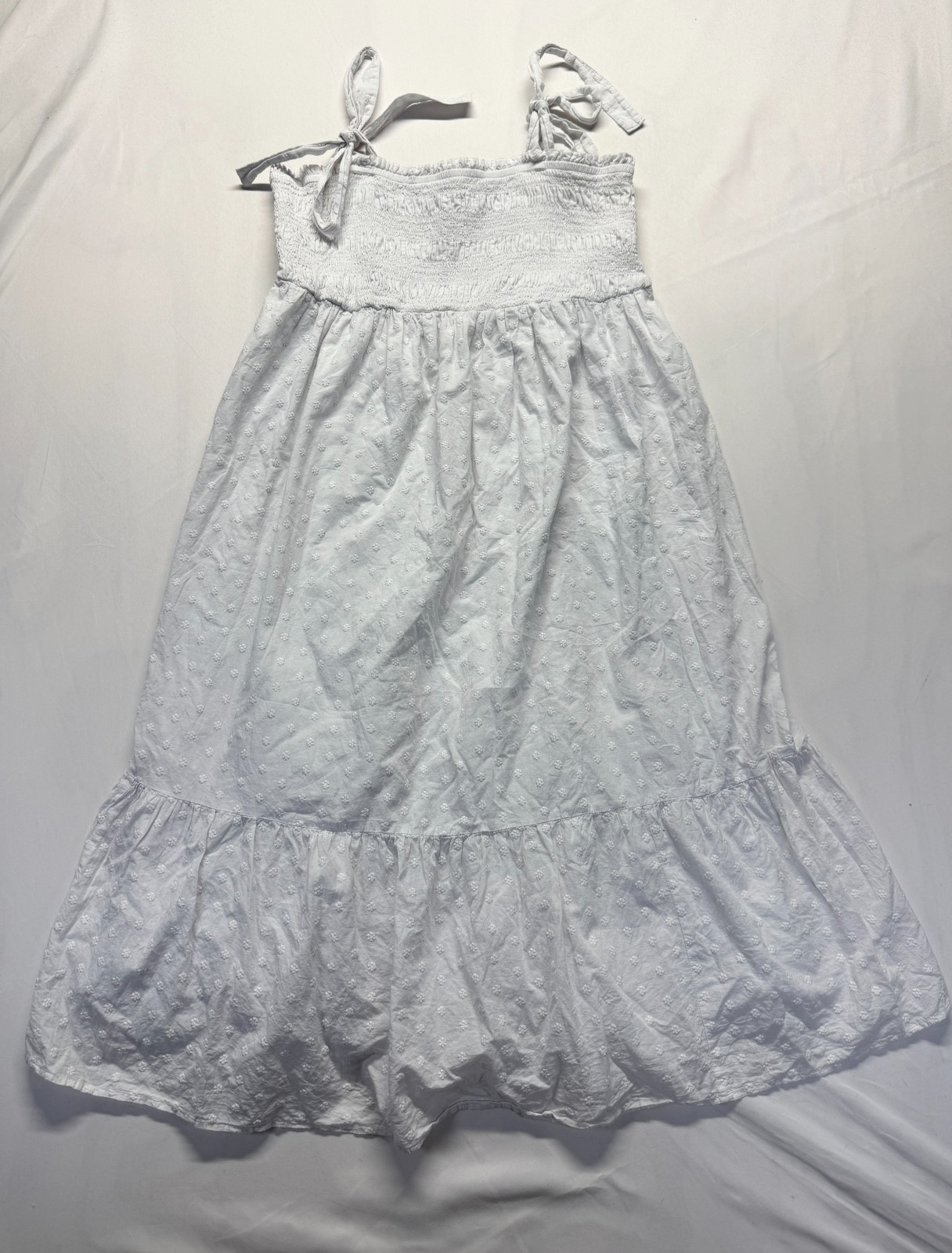 Sonoma Sundress Womens XL-MAT White Smocked Waist Tie Straps Pleated Peplum Hem-image