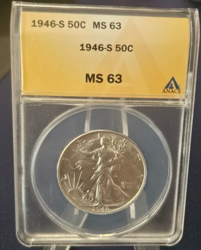 1946 50C Walking Liberty Half Dollar- MS63 ANACS -Stunning!