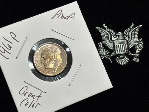 1961 Proof Roosevelt Dime 90% Silver Gorgeous Slight Rose Gold Tone