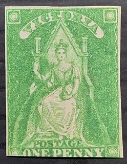 1856 Victoria Australia 1d Yellow Green Imperf Queen on Throne Stamp MNG £325