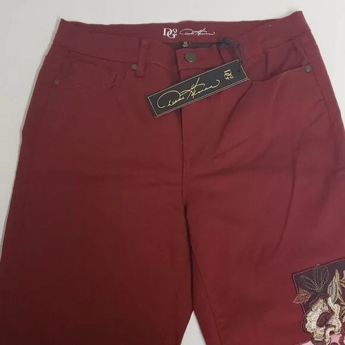 NEW! DG2 Diane Gilman Stretch Embroidered Patched Skinny Jeans, Wine - TALL - Picture 2 of 8