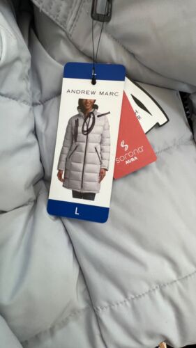 ANDREW MARC WOMENS PUFFER JACKET W/ DETACHABLE HOOD GRAY SIZE LARGE - Picture 4 of 8