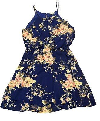 Peach Royal Blue Floral Dress Women's Size Large | eBay Peach Royal Blue Floral Dress Women's Size Large | eBay