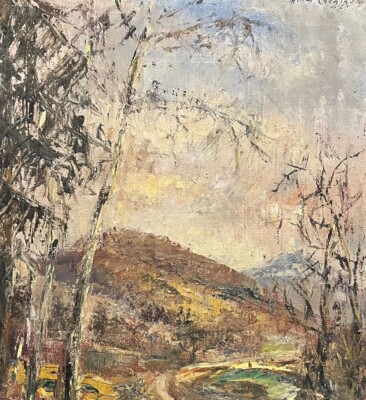 LETTISCHE Künstlerin ALISE KALNINS B1912 Landschaftsgemälde 1947 Original auf Karton