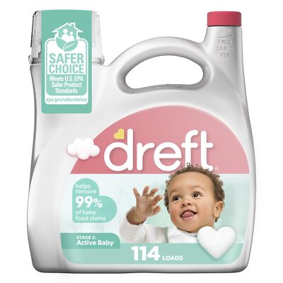 Dreft Stage 2 Active Baby Liquid Laundry Detergent, Hypoallergenic, Helps Remove