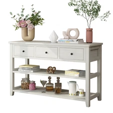 Console Table with Wood Frame Entryway Table with 3 Drawers and 2 Open Shelves W