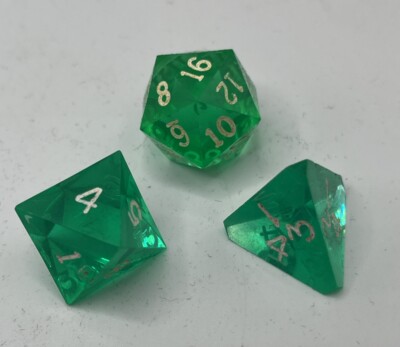 Vintage Gamescience d20, d8, d4 Emerald Green w/ White  d&d dice Set Of 3