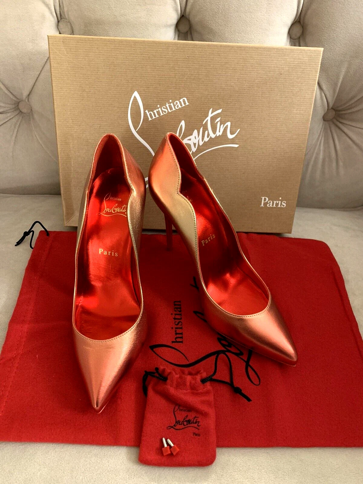 Christian Louboutin — Christian Louboutin Women Hot Chick High Heels Ombre Metallic Fiamma Sz 37 NIB