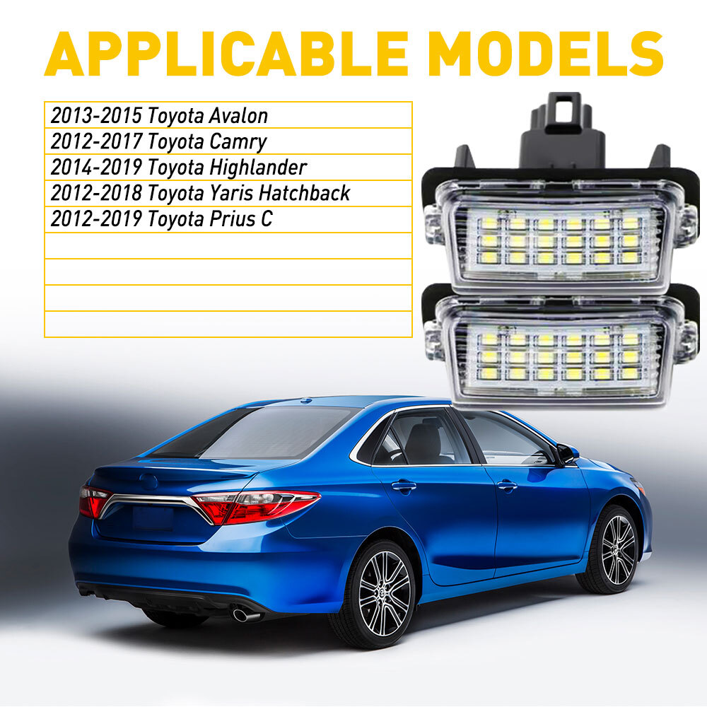 Pair LED 18SMD License Light Plate Replacement Lamp For Toyota Camry Yaris White