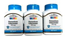 21st Century POTASSIUM GLUCONATE 595mg 100 Tablets  3 pack  --