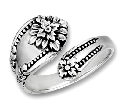 Sterling Silber viktorianischer Löffel Ring mit Blume Größe 7