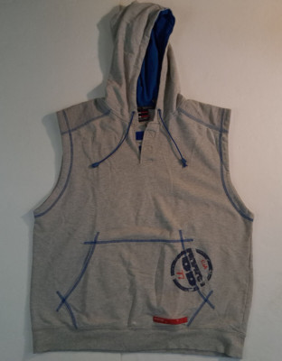 Vintage Bugle Boy Jeans 1977 Hooded Sleeveless Sweatshirt size Medium Gray EUC