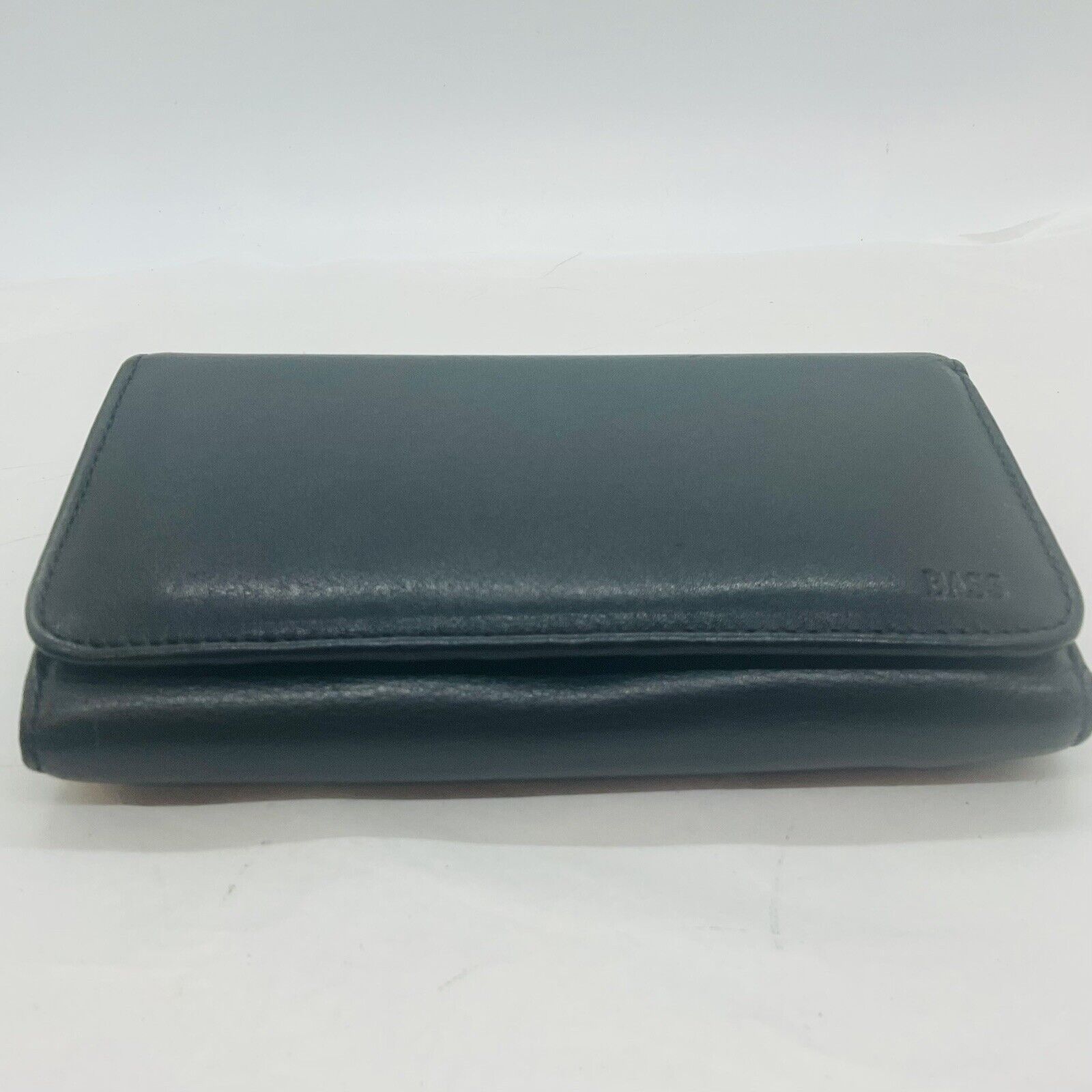 Black Bass Genuine Leather Trifold Women’s Wallet 6”x3 1/2” Closed 9 1/2” Open
