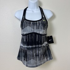 Nike Tankini Top Womens M Abstract Black White Green Racerback Active Swim NEW