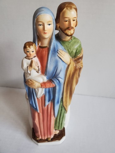 Statuina fioriera Sacra Famiglia vintage vaso statua porcellana Gesù Maria Giuseppe 10 pollici - Foto 3 di 19