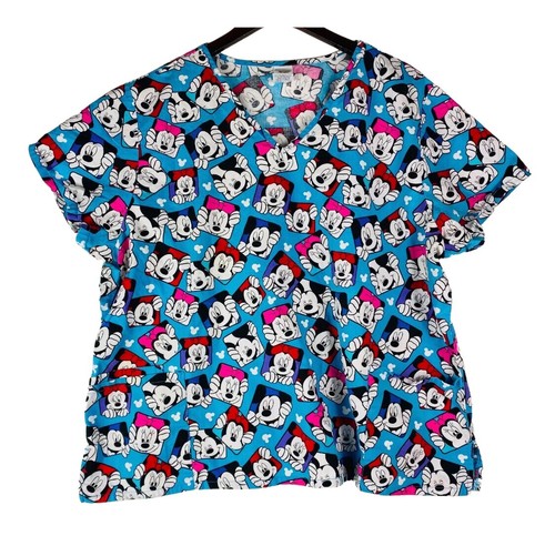 Disney Minnie Mickey Mouse 3X 22 24 Scrub Top Nursing Medical e - Picture 2 of 3