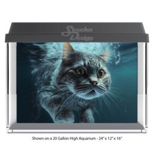 Grey Swimming Cat Cute Polyester Fish Tank Glass Backdrop Aquarium Background