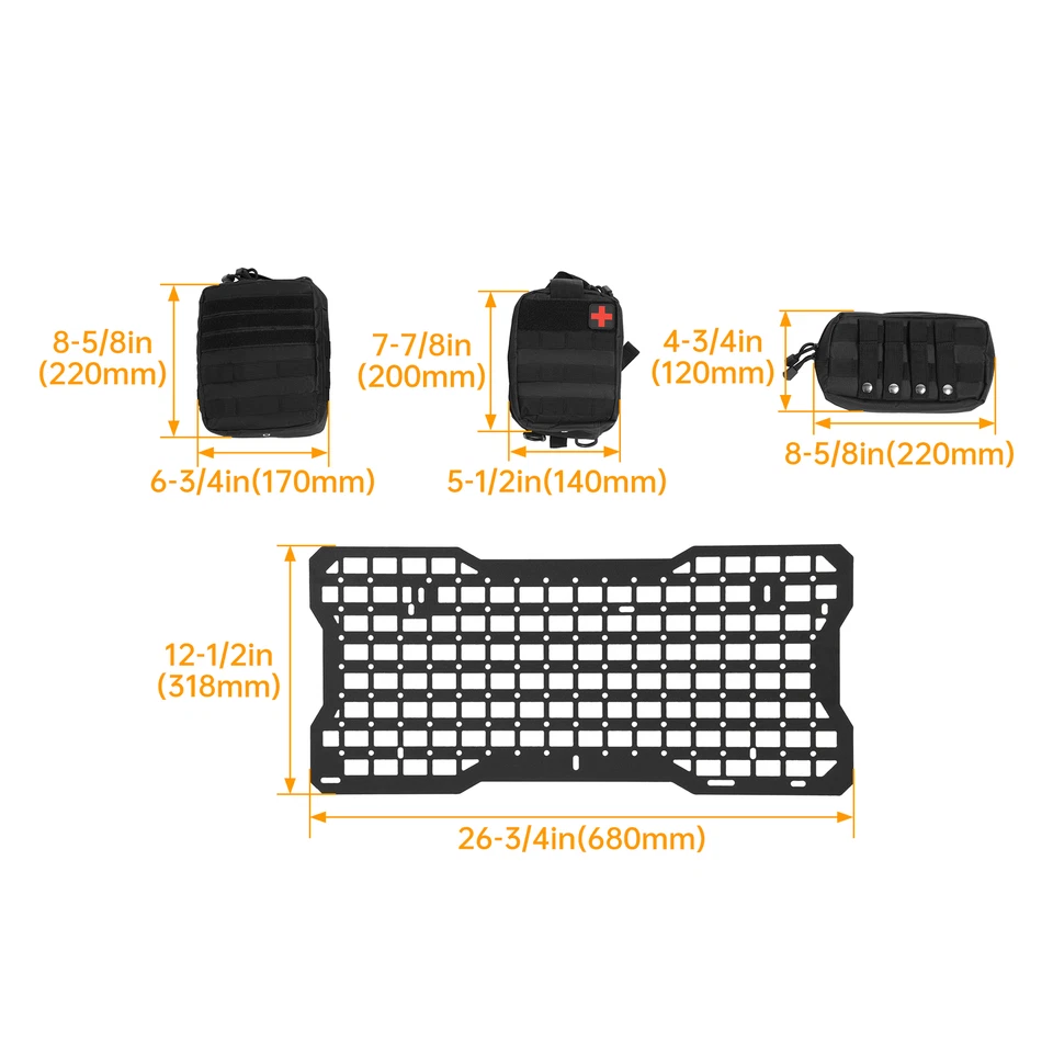 Tailgate Tactical Molle Panel + 3 Storage Bag For JEEP WRANGLER JK JL 2007-2022 - Image 2 of 4