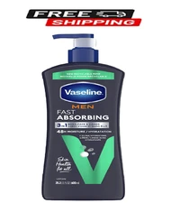 Vaseline Men Fast Absorbing 3-in-1 Face, Hands & Body Lotion for Men Dry Skin, 2