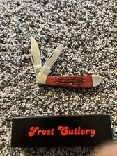 Frost Cutlery 14-950RPB Pocket Knife Stainless Steel Blades Red Bone Handle NEW