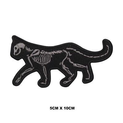 Skelett Katze Halloween Logo Bügelbild/Aufnähen Patch bestickt Applikation für Kleidung