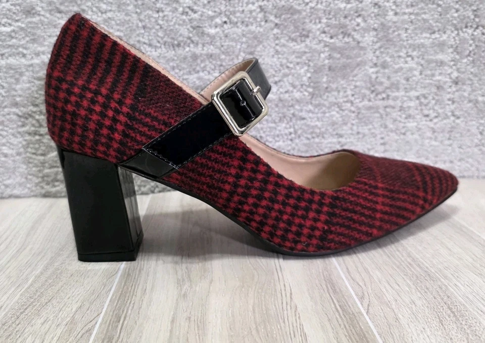 Allegra K Red & Black Plaid Montreal Mary Jane Pump Patent Leather Women Sz 9.5 - Image 3 of 4