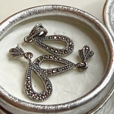 Sterling Silver Marcasite Teardrop Jewellery Set (Earrings + Pendant)