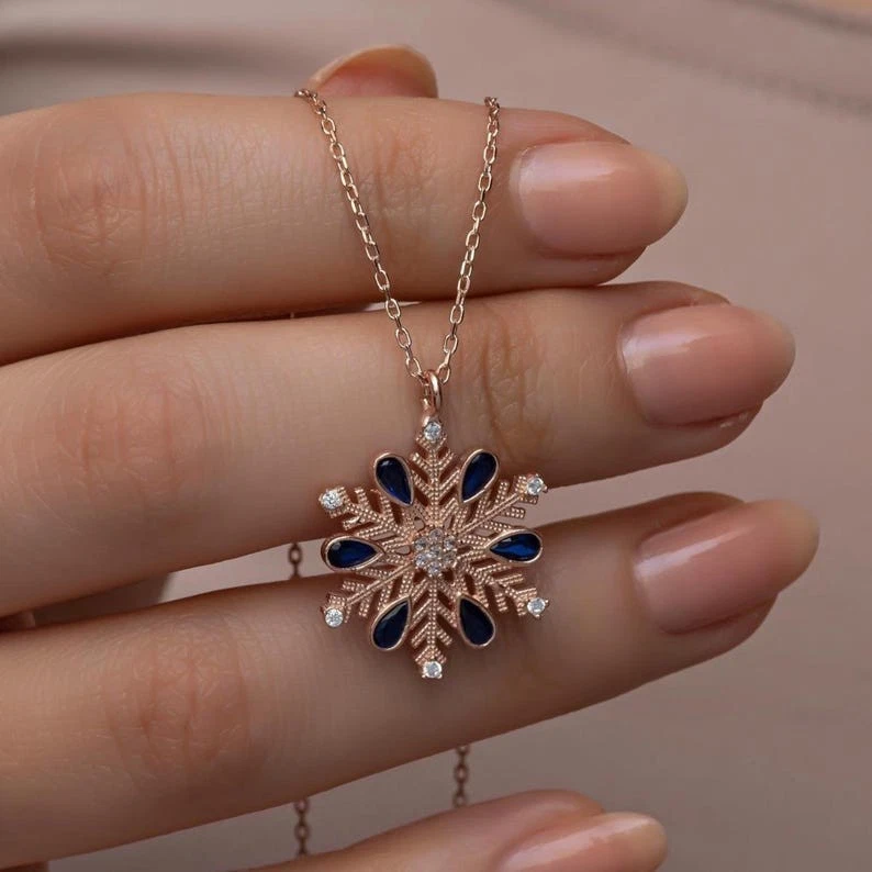 Collar Colgante Copo de Nieve | Joyería Copo de Nieve Circonita Azul | Delicados Regalos de Invierno Foto 2 de 4