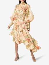 Zimmermann Women's Floral Midi Dress Pink/Apricot, Size 1