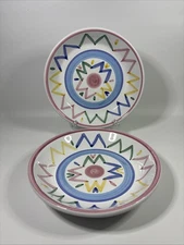 2 Caleca Sole Williams Sonoma Italy Pottery Pasta Soup Bowls 8.5” Hand Painted