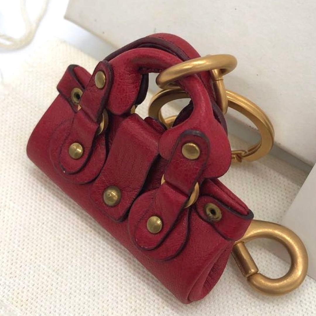 Chloe Paddington Key Holder Accessory Bag Charm Red Gold Used Good From Japan image 6