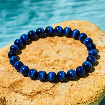 Blue Tigers Eye Bracelet 8mm Crystal Healing Energy Protection Reiki Jewelry Gif