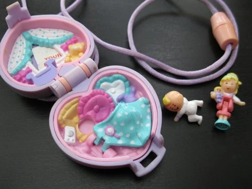 1993 Bluebird Vintage Polly Pocket Baby And Blanket Babysitter Necklace Complete