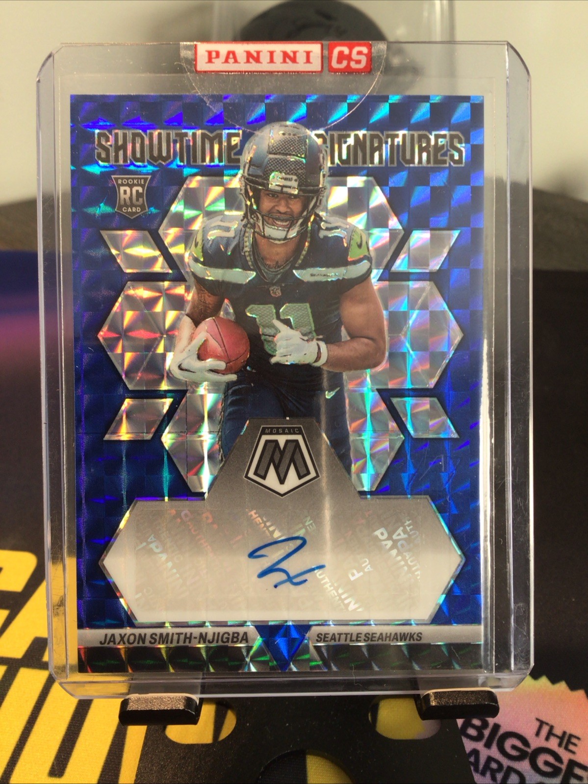 2023 Mosaic Jaxon Smith-Njigba RC Showtime Signatures Blue #/75 Seattle Seahawks