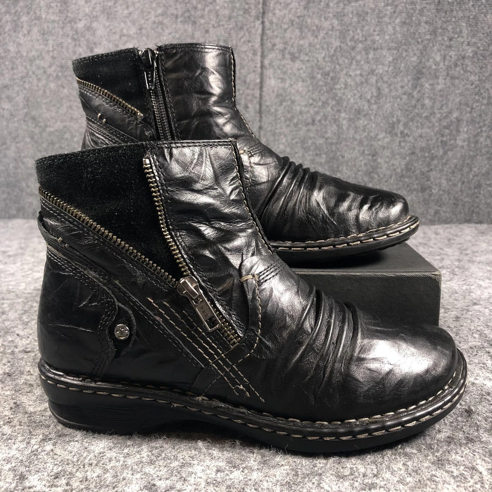 Earth Boots Mujer Talla 7 Negro Álamo Cuero Botines Cremallera Acanalado Comodidad Foto 2 de 4