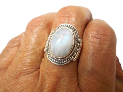 Sterling Silber Regenbogen Mondstein Ring: Weißer Böhmischer Edelstein Schmuck