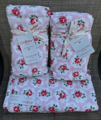 Cath Kidston Provence Rose Pink Cotton Velour One Bath & 4 Hand Towels Set 5pc