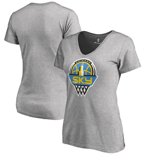Women's Heathered Gray Chicago Sky Primary Logo V-Neck T-Shirt