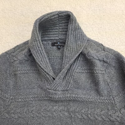 Marc Anthony Sweater Men Medium Gray Pullover Shawl Collar Cable Wool Blend Knit