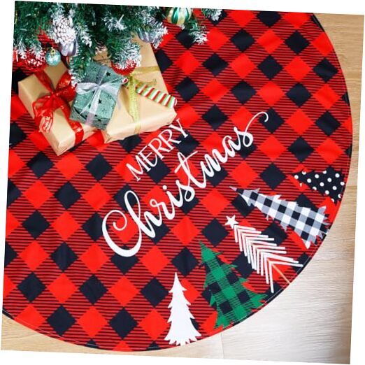 Skirt 48 Inch Red Rustic Xmas Tree Skirt with Christmas Tree Tree - Plaid 02-image
