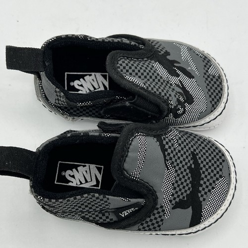 Vans Toddler Baby Sz 2 Black Gray White Camo Slip-On Crib Shoes EUC - Picture 5 of 12