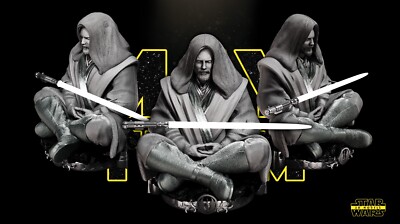 Obi-Wan Kenobi Meditation 3D gedruckt 16K SW3D unbemalt Resin Statue Maßstab 1:6