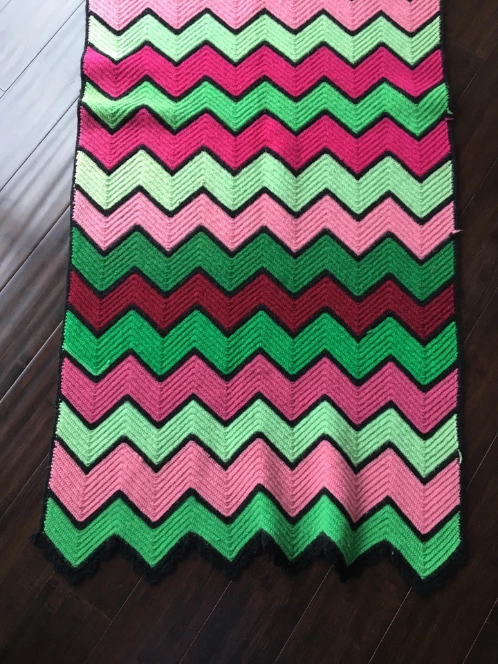 Handmade Crochet Afghan Granny Chic Throw Blanket Wool Pink Green Ombré 64”x 30” - Image 4 of 4