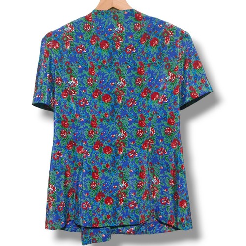 Leslie Fay Petite Kurzarm Bluse und Faltenrock Set blau rot geblümt 8 - Bild 3 von 12